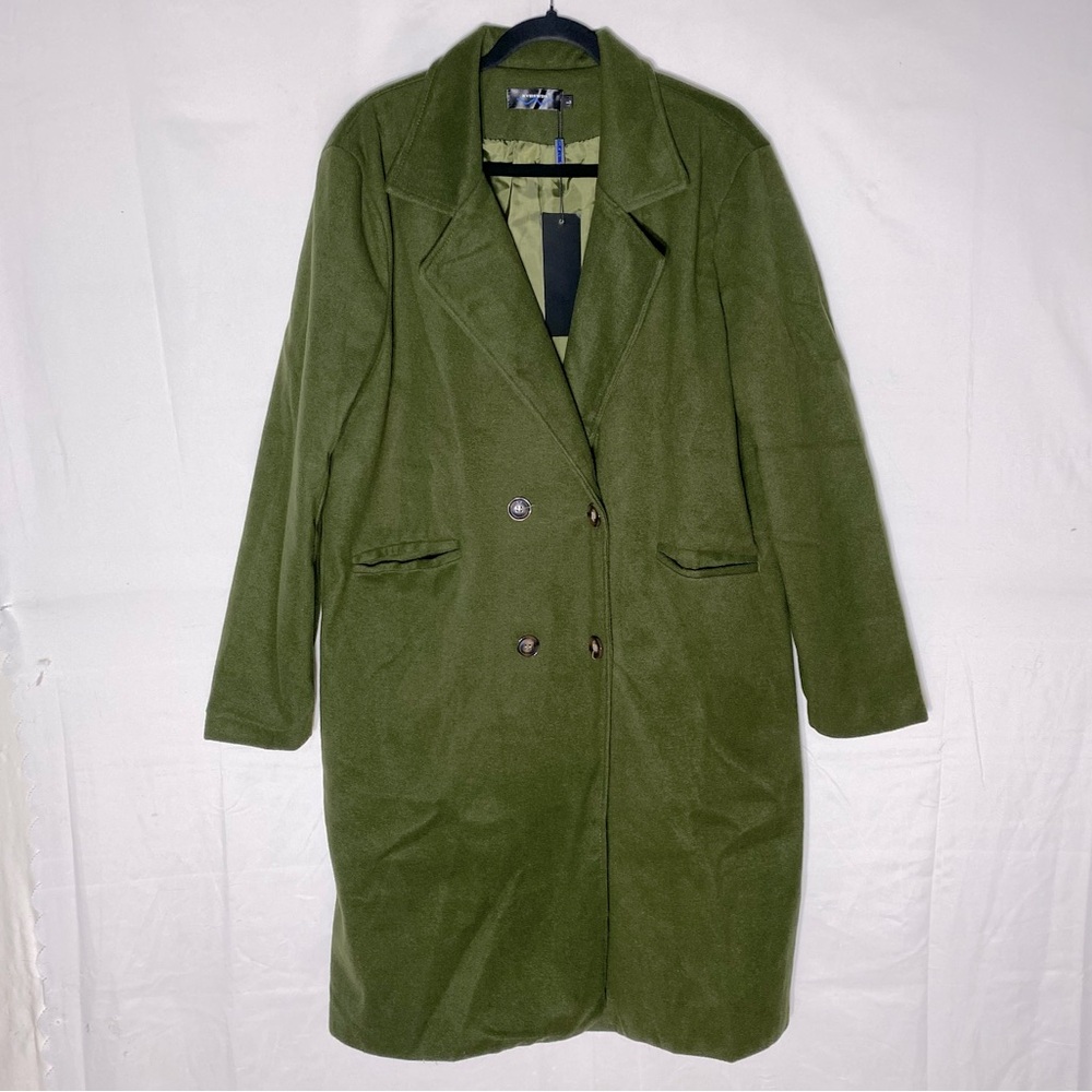 RVHSWDS Olive Green Notched Lapel Double Breasted Pea Coat M